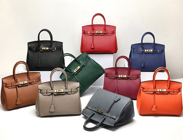 

luxury designer genuine leather cowhide handles square tote handbag for women lady epsom bag padlock key 25 30 35cm