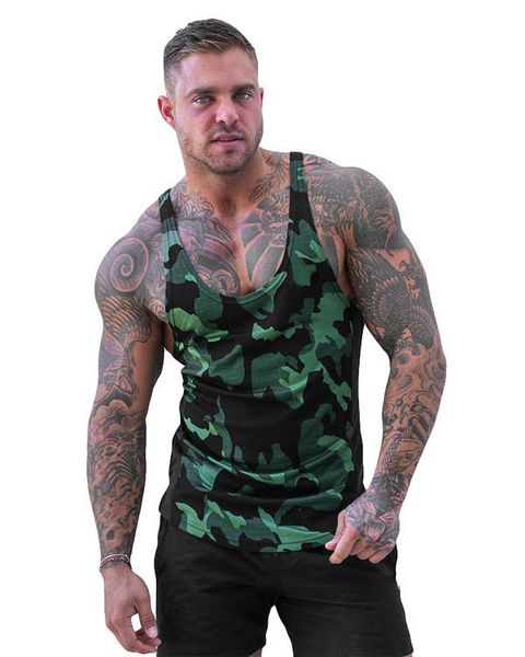 

men' summer fitness sporting tank cotton camouflage vest sleeveless gym mens workout clothing muscle vest, White;black