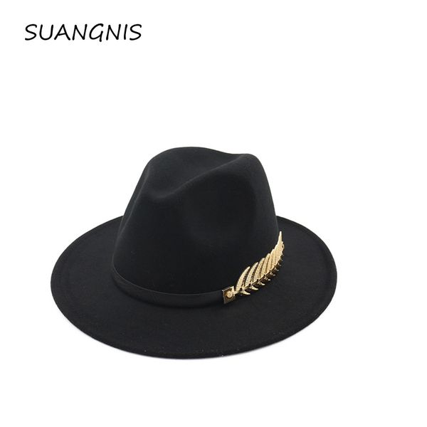 

woolen felt hat panama jazz fedoras hats with metal leaf flat brim formal party and stage hat for women men unisex, Blue;gray