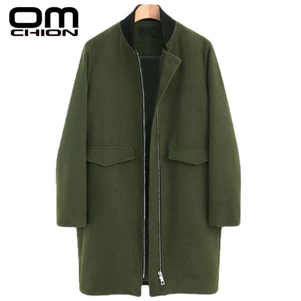 

omchion 2019 blend cashmere women coat female overcoat autumn winter woolen coat women casaco zippers casual jacket lmj106, Black