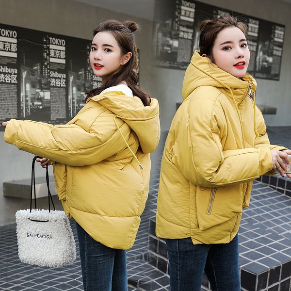 

2019 causal ladies solid padded jacket short autumn winter wadded jacket women hooded coats female parkas with gloves overcoat, Tan;black
