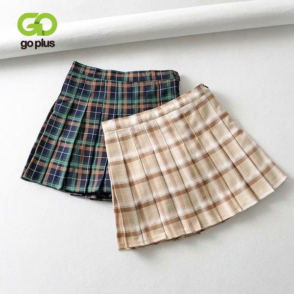 

goplus skirts womens pleated mini skirt preppy style khaki green plaid skirt jupe femme falda cuadros spodnica plisowana c9843, Black
