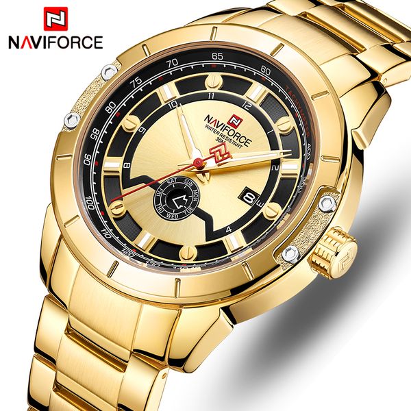 

naviforce stainless steel sport waterproof men watch mens fashion golden quartz wrist watches relogio masculino, Slivery;brown