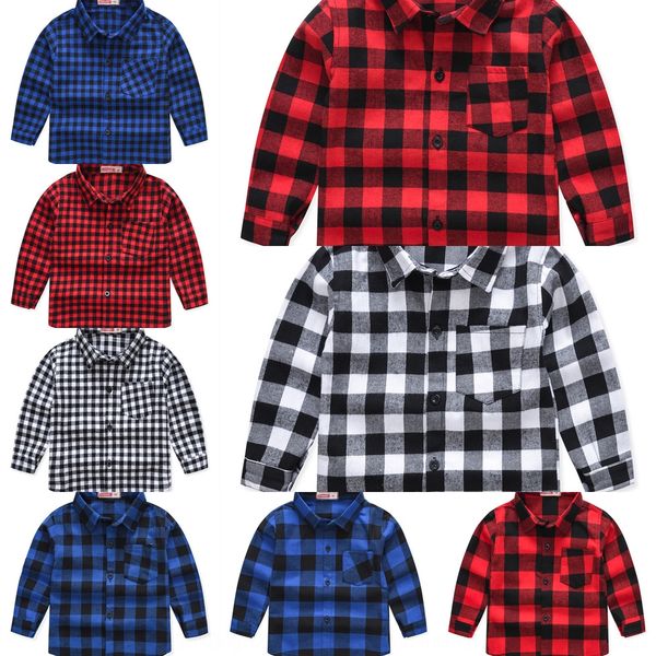 

autumn of 2020 children's shirt plaid shirt boys and girls children's cotton top, White;black