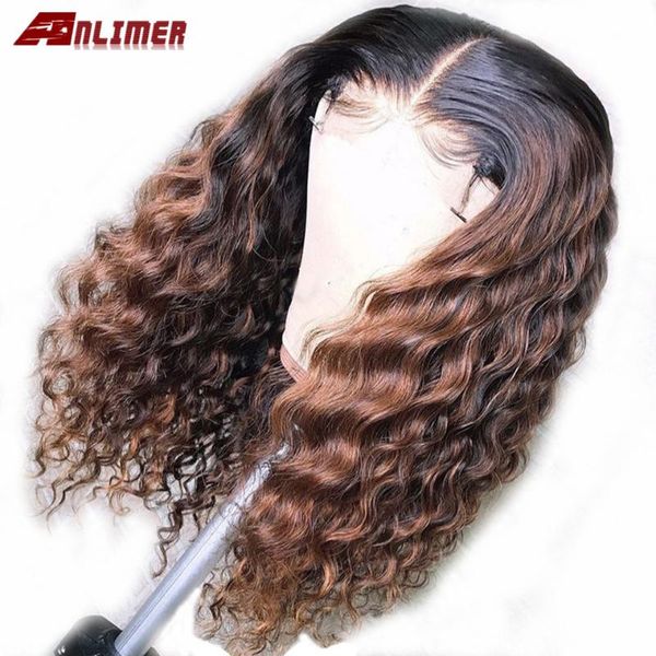 

deep part ombre blonde curly wig brazilian remy hair pre plucked 13x6 ombre lace front human hair wigs with baby, Black;brown