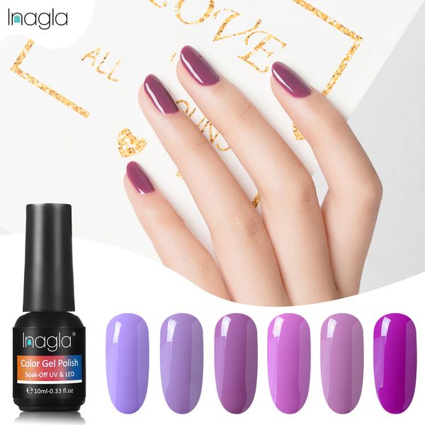 

inagla purple series nail gel polish 10ml uv & led 12 pure colors manicure gel varnishes nail art design base, Red;pink