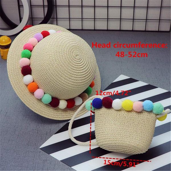 

2pcs baby girl sun hat with bag children straw hat summer sunscreen cute girls handmade beach hats fisherman cap kids beanie, Yellow
