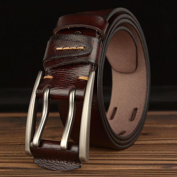 

personalized double pin buckle jeans genuine cowhide belt men's casual wide cowhide pin buckle belt men's jeans with fashion, Black;brown