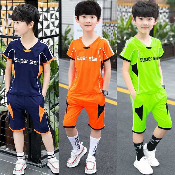 

boy clothing sets 2020 summer toddler big boys clothes sets kids children sports soccer jersey suit t-shirts + shorts, White