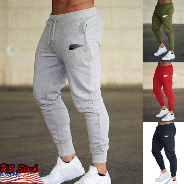 

mens track jogger pants slim fit sweatpants running sports bottoms active new, White;black
