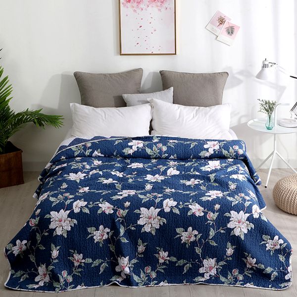 

new summer bedspread blue printing cotton polyester coverlet/bed cover quilt air-conditioned comforter blanket 1pc #sw