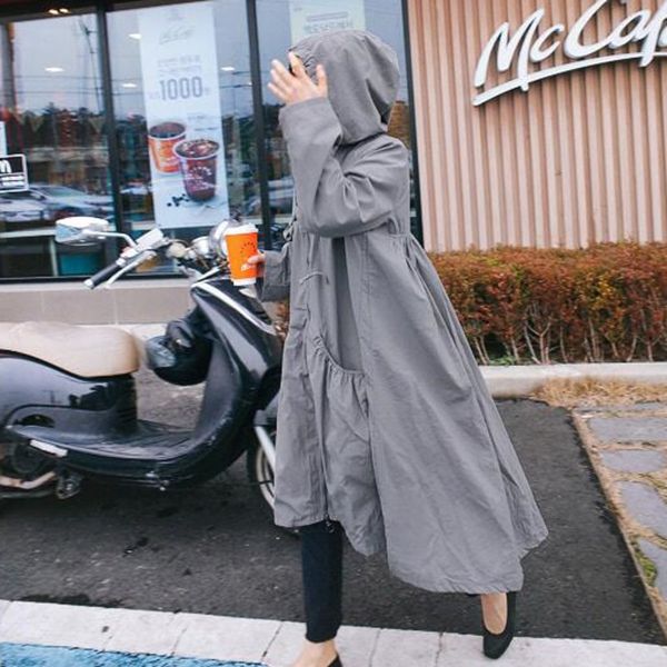 

lanmrem grey hooded zipper long-sleeved stitching irregular loose windbreaker woman casual simple fashion 2019 autumn new td091, Tan;black