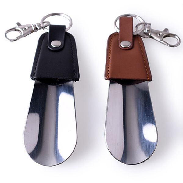 

slip leather spoon shoe horn seniors mini portable sturdy stainless steel key ring, White;pink