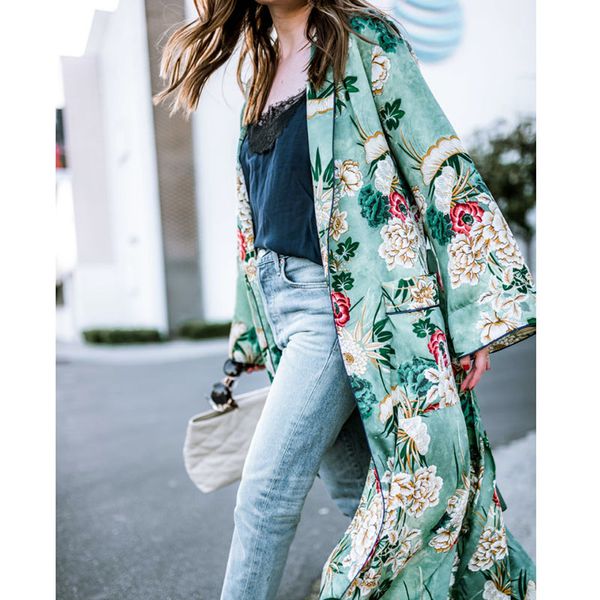 

women loose shawl belt kimono long cardigan cover up open front beachwear, Black;brown