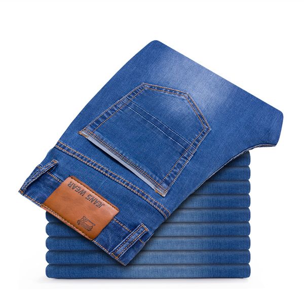 

odinokov 2018 autumn winter mens stretch jeans casual fit loose relax denim trousers pants plus size 35 36 38 40 42, Blue