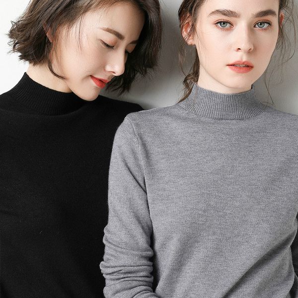 

winter oversized sweater female knitted turtleneck girls slim thick pullovers knitwear cute black wool sweater hot, White;black