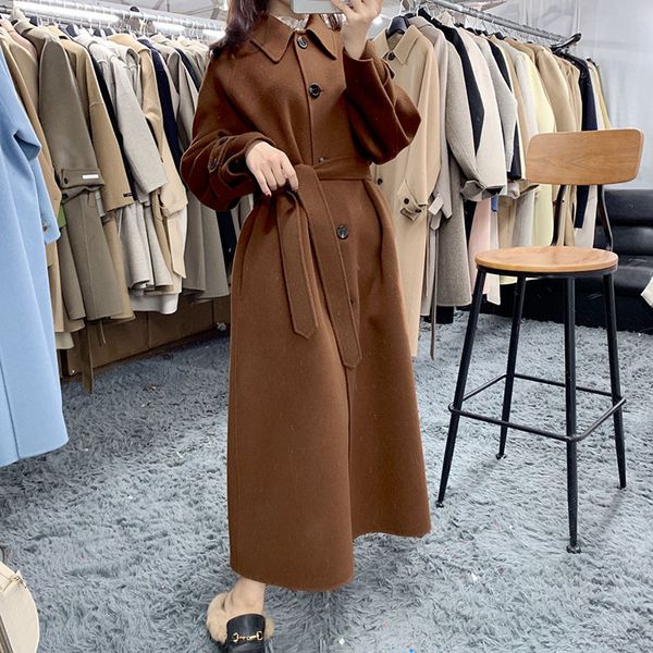 

double faced big oversize cashmere coat x-long loose elegant women wool coat camel chocolate winter 2019 high quality, Black