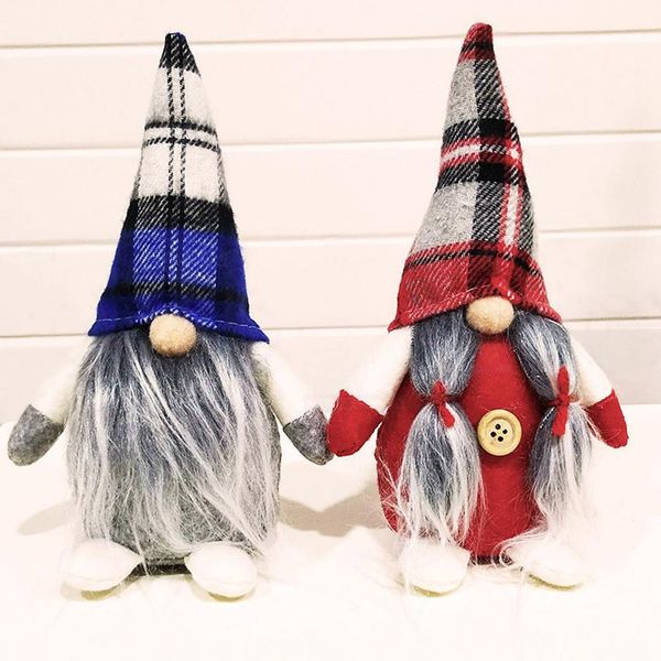 

2 doll styles christmas decoration plaid hat santa doll cartoon pendant decor xmas tree deskornaments faceless plush doll fa3267