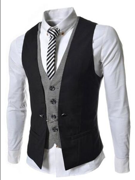 

mens vest новый список тавра ложные два design жилет мужской blazer жилет повседневный slim fit костюм жилеты мужчины, Black;white