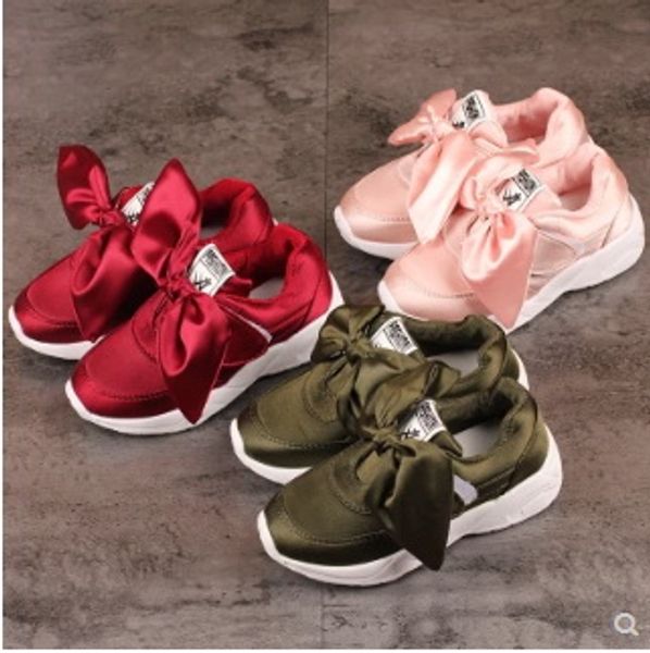 

2019 new kids girls shoes with bow fashion sneaker children baby girl casual sport shoes princess cute soft, Black;red