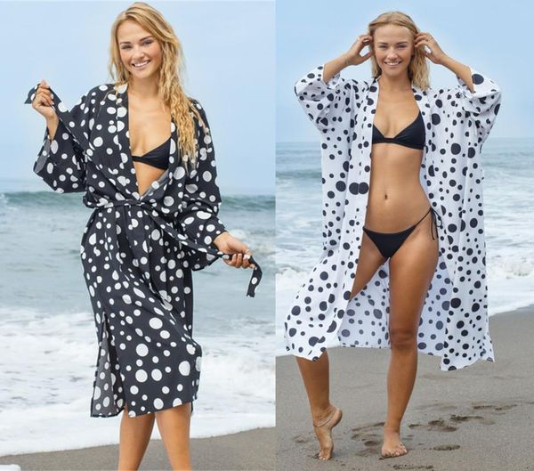 

2020 new black white polka dots summer beach dress bathing suit cover-ups plus size women beach wear swim suit bikini cover up