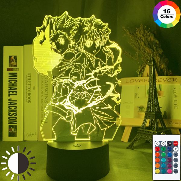

gon and killua figure 3d night light anime hunter nightlight for kids bed room decor lighting child christmas deco lamp bedside