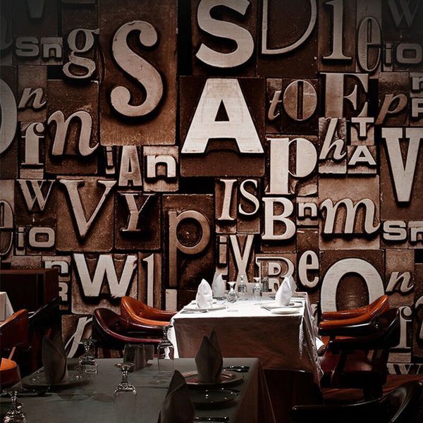 

words embossed english 3d textured letters wallpaper vintage fashion bar cafe restaurant deskwall paper wall covering roll