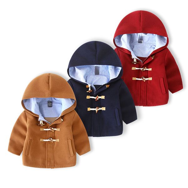 

boy's woolen coat children's windbreaker fashion buckles, White