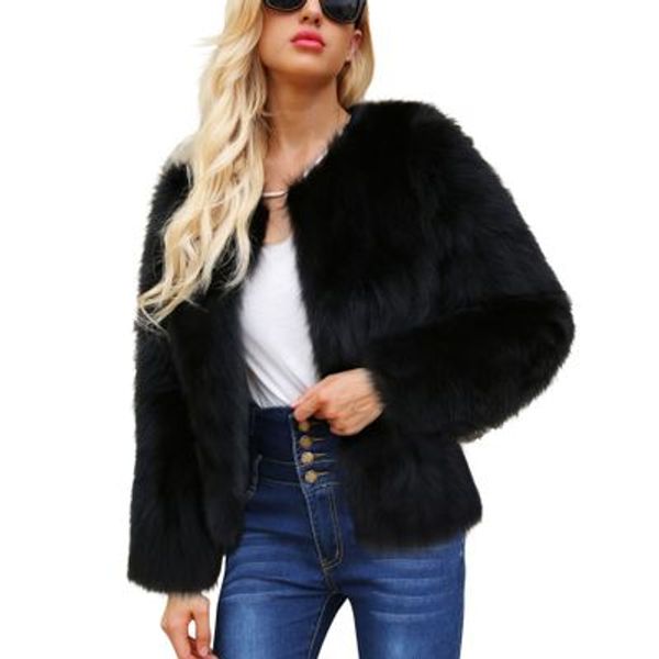 

women new fashion faux fur coat mt0037, Black