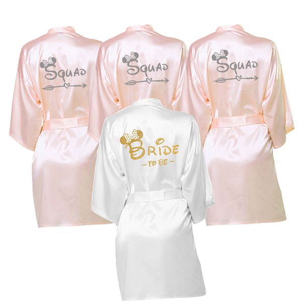 

wedding bride&squad robe silver print kimono satin pajamas robe bridesmaid sister custom robes, Black;red