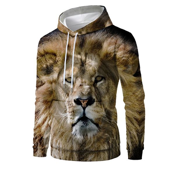 

mens designer king of lions 3d digital printing hat pocket pullover sweater fashion, Black