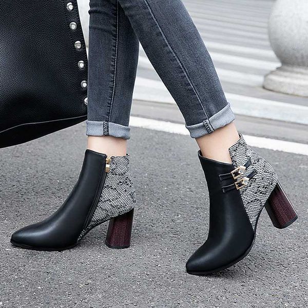 

8cm high heels boots women's boots british wind wild black high heel women's thick with
