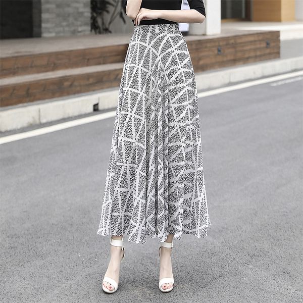 

skirts 1pcs women's plus size a-line 2021 summer fashion chiffon prints plaid splicing irregular ladies skinny long, Black