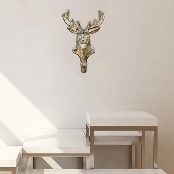 

new elk cast iron coat hook - rustic wall mount with screws, vintage nostalgic metal wall hook for robes, towels, keys