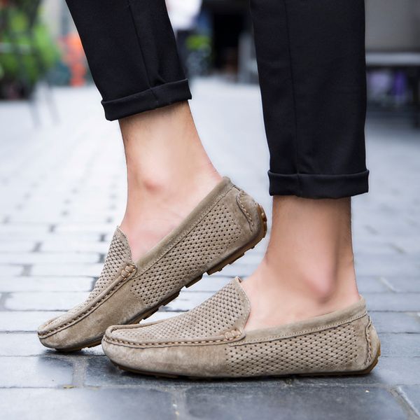 

мужчины бездельники отверстие, воздухопроницаемый натуральная кожа свободного покроя обувь скольжение-на мужчины вождения лодка обувь кварти, Black