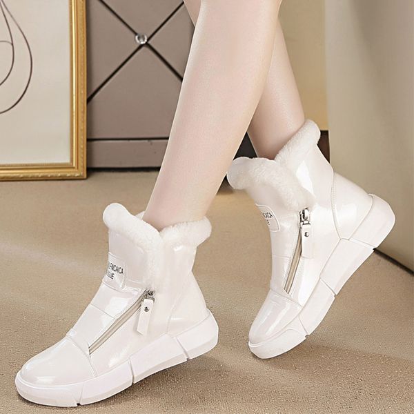 

2019 new winter women boots waterproof leather snow boots women shoes fashion black white platform soft warm fur