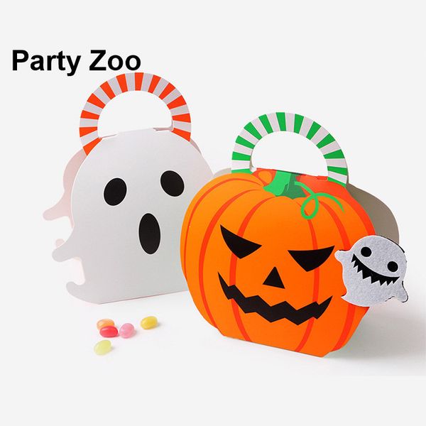 

500 x orange pumpkin & white ghost halloween portable favor gift boxes wish apple easy fold paper holder bags