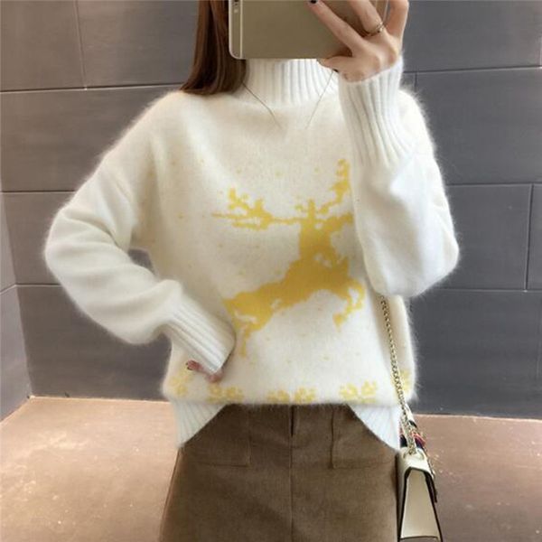 

2019 christmas sweater elk printed women's autumn winter sweater women long sleeve cartoon round neck knitting pull femme, White;black