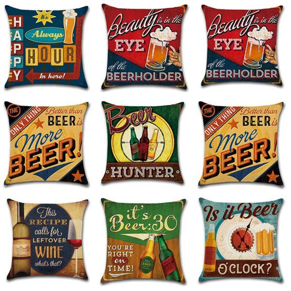 

vintage wine throw pillow covers cotton linen wine bottle decorative pillowcase british style retro beer bottle linen cushion cover