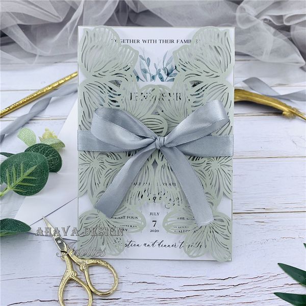 Elegant Shimmery Silver Laser Cut Pocket With Bowtie Wedding