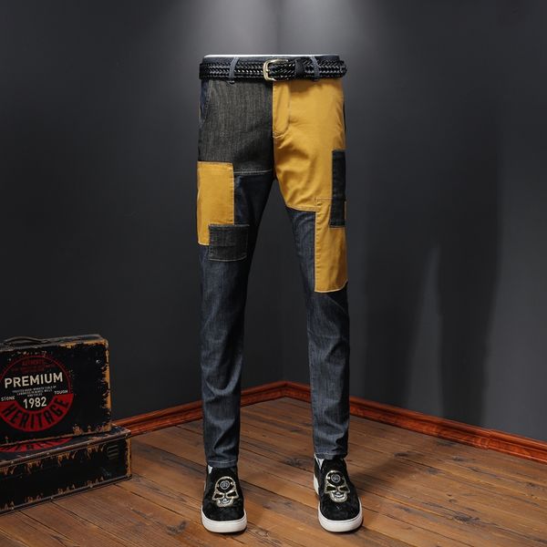 

fashion men brand new pantalon hombre trousers 2020 spring casual men joggers pants slim fit color matching splice harem pants, Black