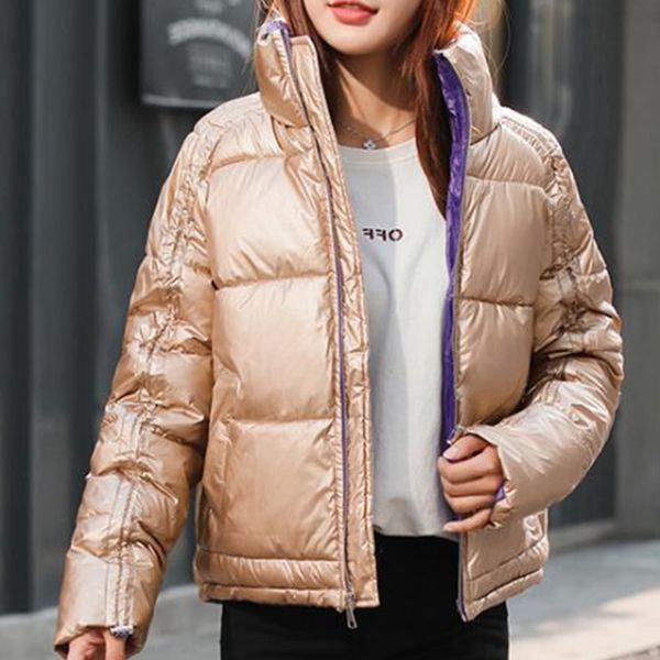 

new women winter loose and comfortable jacket female warm women's short bread service cotton clothing bright surface coat s594, Tan;black