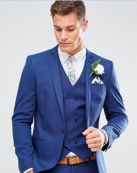 

fashion one button blue groom tuxedos groomsmen notch lapel mens suits blazers (jacket+pants+vest+tie) w:1287, White;black