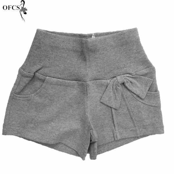 

new pure color child trousers girls summer short bowknot shorts kids knitted elastic waist shorts 4-10t children clothes retail y200704, Black
