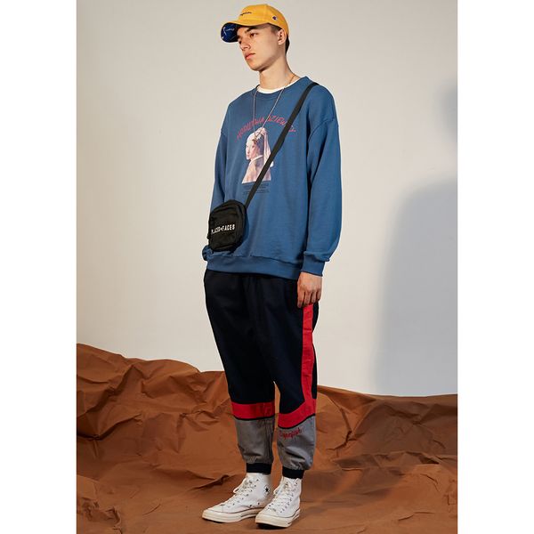 

designer men hip hop hoodies 2019 new tide brand round neck sweater loose letter printed with pearl girl pattern hoodie blue clothing, Black