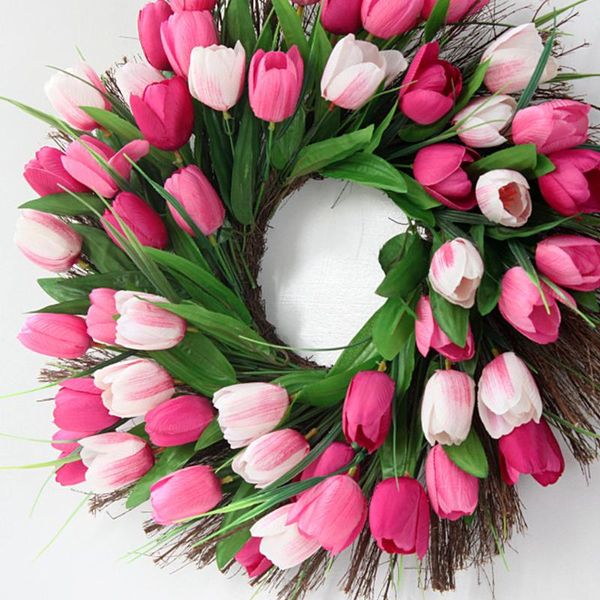 

twig hanging artificial wreath lifelike tulip floral decoration door party wedding silk cloth flowers green window garland