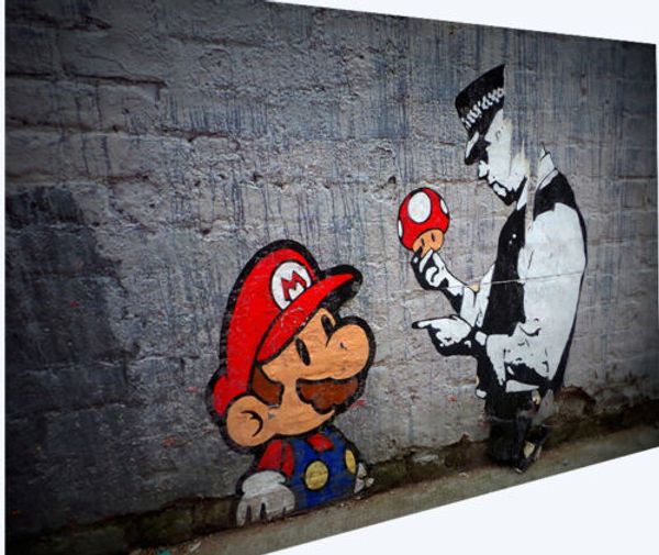 

улица граффити бэнкси марио брат полицейский расписанную домашнего декора hd печать картина маслом на холсте стены искусства холст картины 2