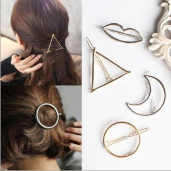 

europe exaggerated triangular moon circle hairpin geometric modeling clip hair accessories, Golden;white
