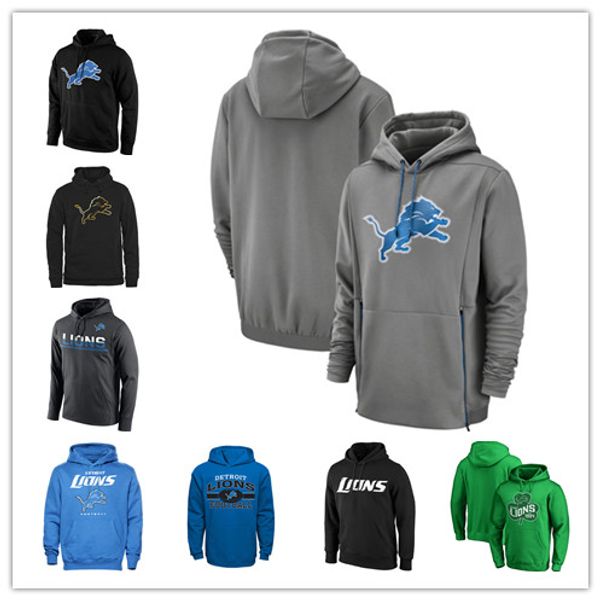

2019 new men detroit sweatshirt lions salute to service sideline therma performance gray blue pullover hoodie, Blue;black
