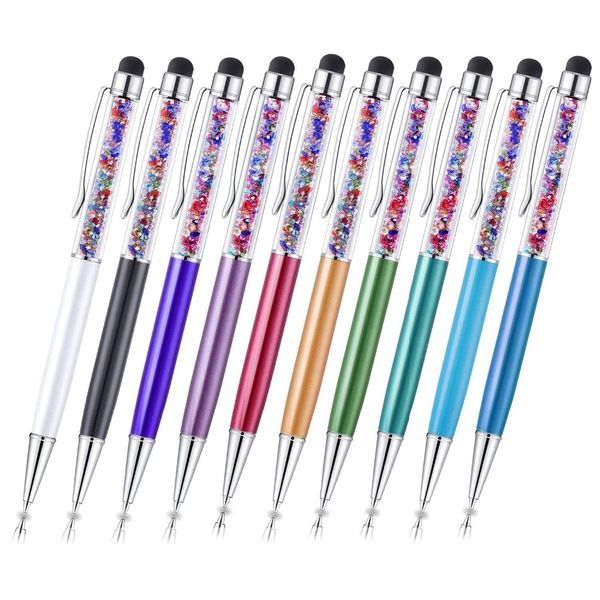 

100 pcs/lot 2 in 1 colorful diamond crystal metal office school ballpoint pen screen stylus can customize your logo name gift, Blue;orange